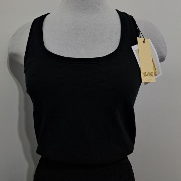 Nation LTD Sahar Combo Dress Smocked Neutral Minimalist Romantic Goth XS Black - Picture 14 of 15